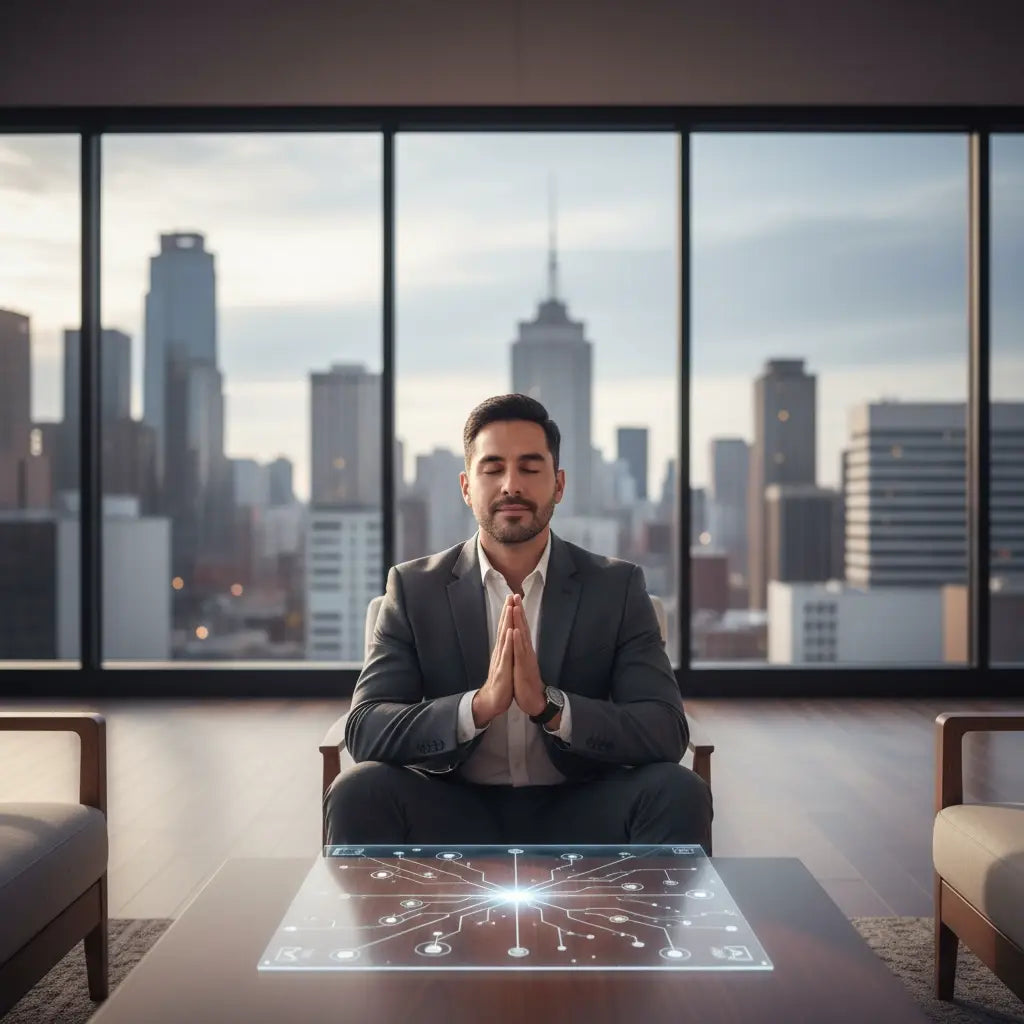 Futuristic 3D holographic table with glowing lines, for Christian life coach in spirit-led living