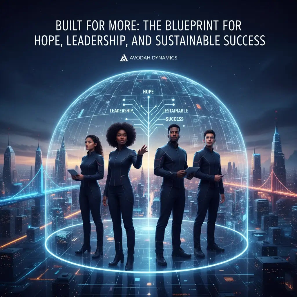 Avodah Dynamics logo: blue globe with glowing lines for sustainable success and biblical wisdom.