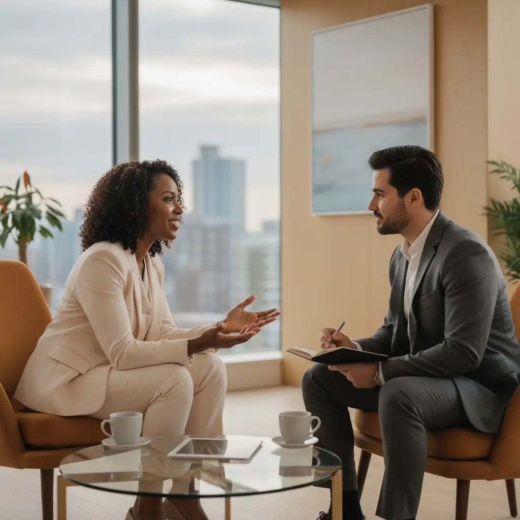 Modern white leather sofa with gold accents, inspired by biblical wisdom