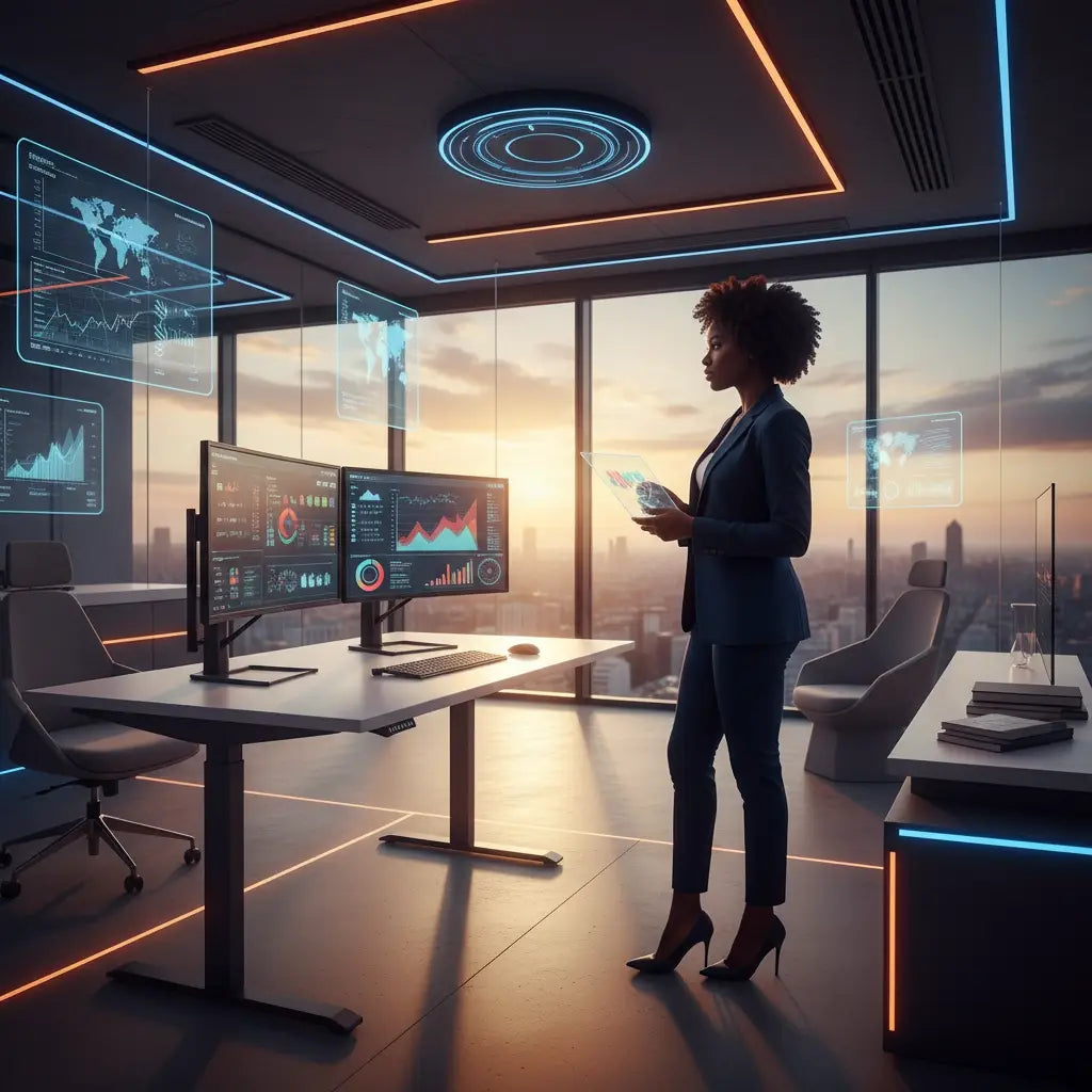 3D-printed black and silver holographic desk lamp for kingdom impact