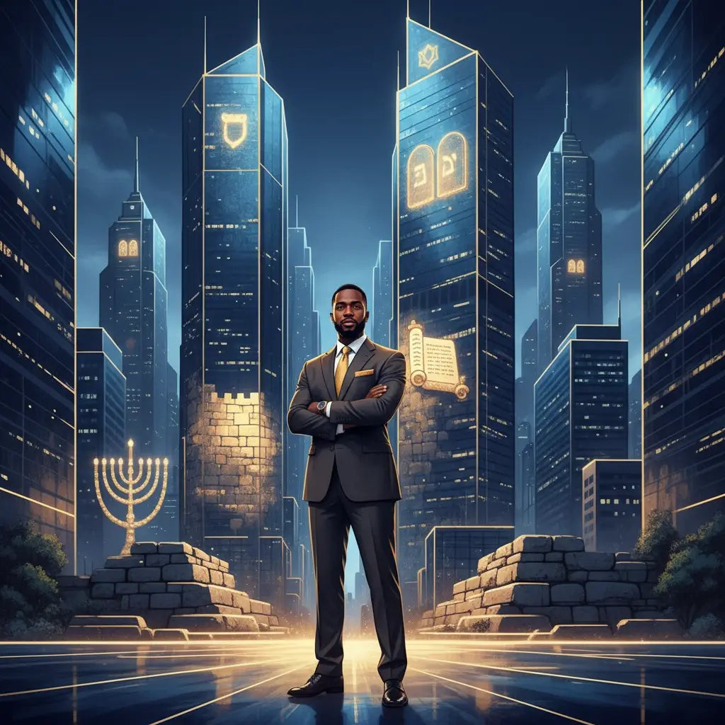 Tailored black suit jacket with gold buttons for Christian leaders integrity