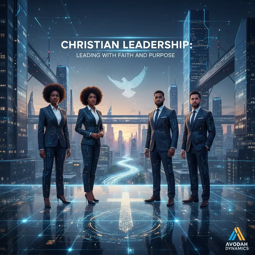 Blue suit with white cross on lapel for Christian leadership journey
