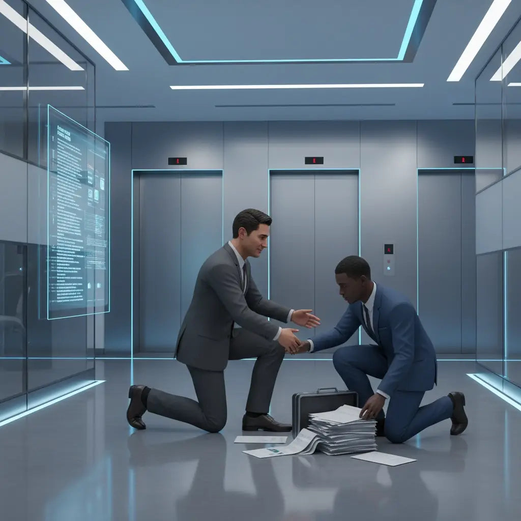 Blue elevator door in Christian leadership journey