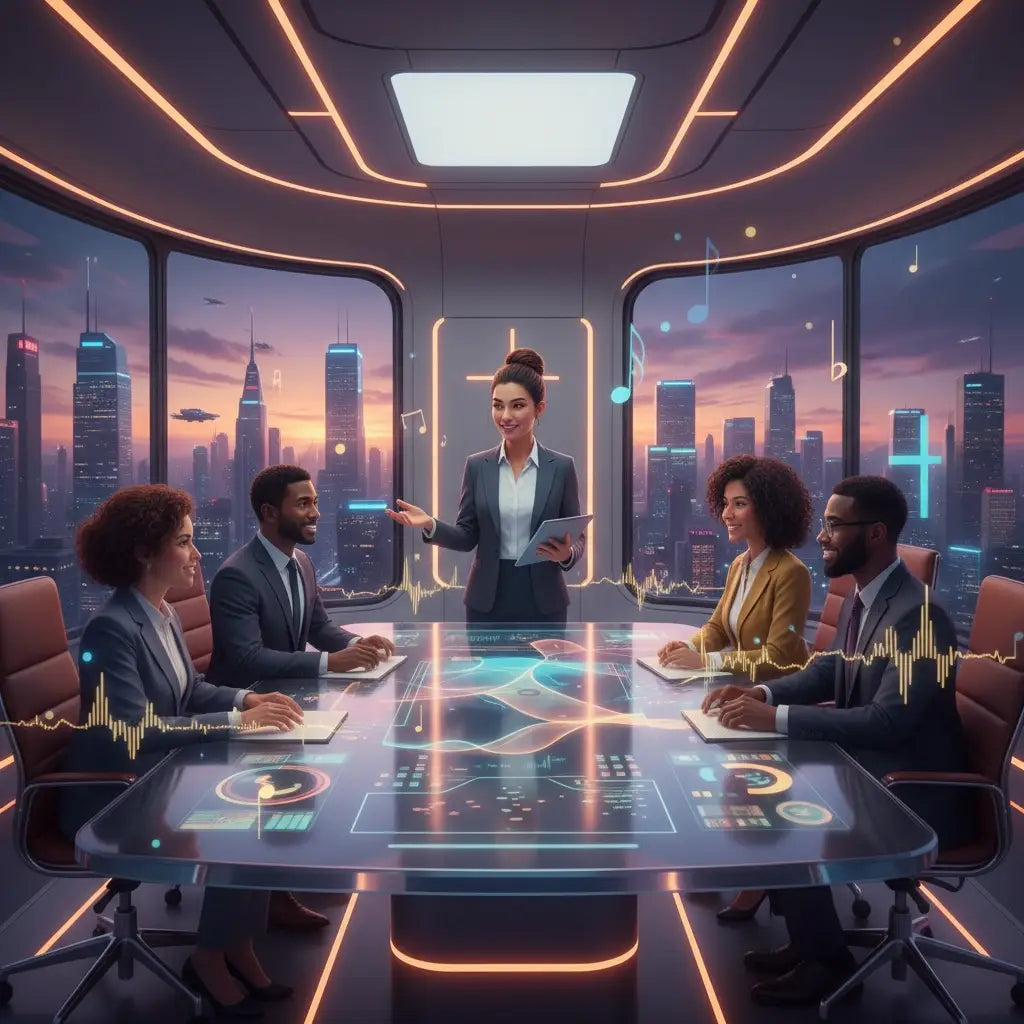 Futuristic holographic table in avodah dynamics worship setting