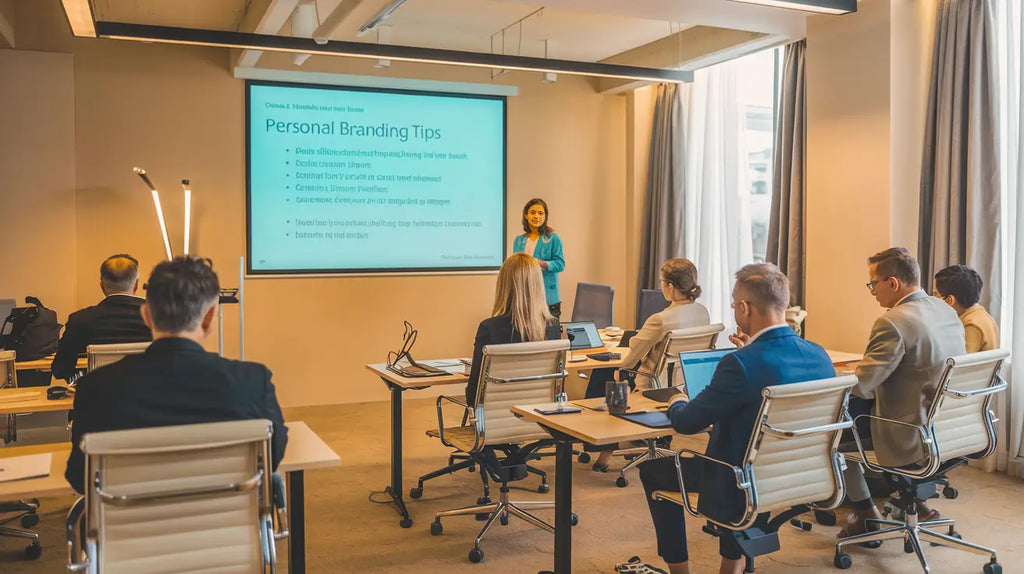 Professional training session on personal branding with attendees engaged in learning.