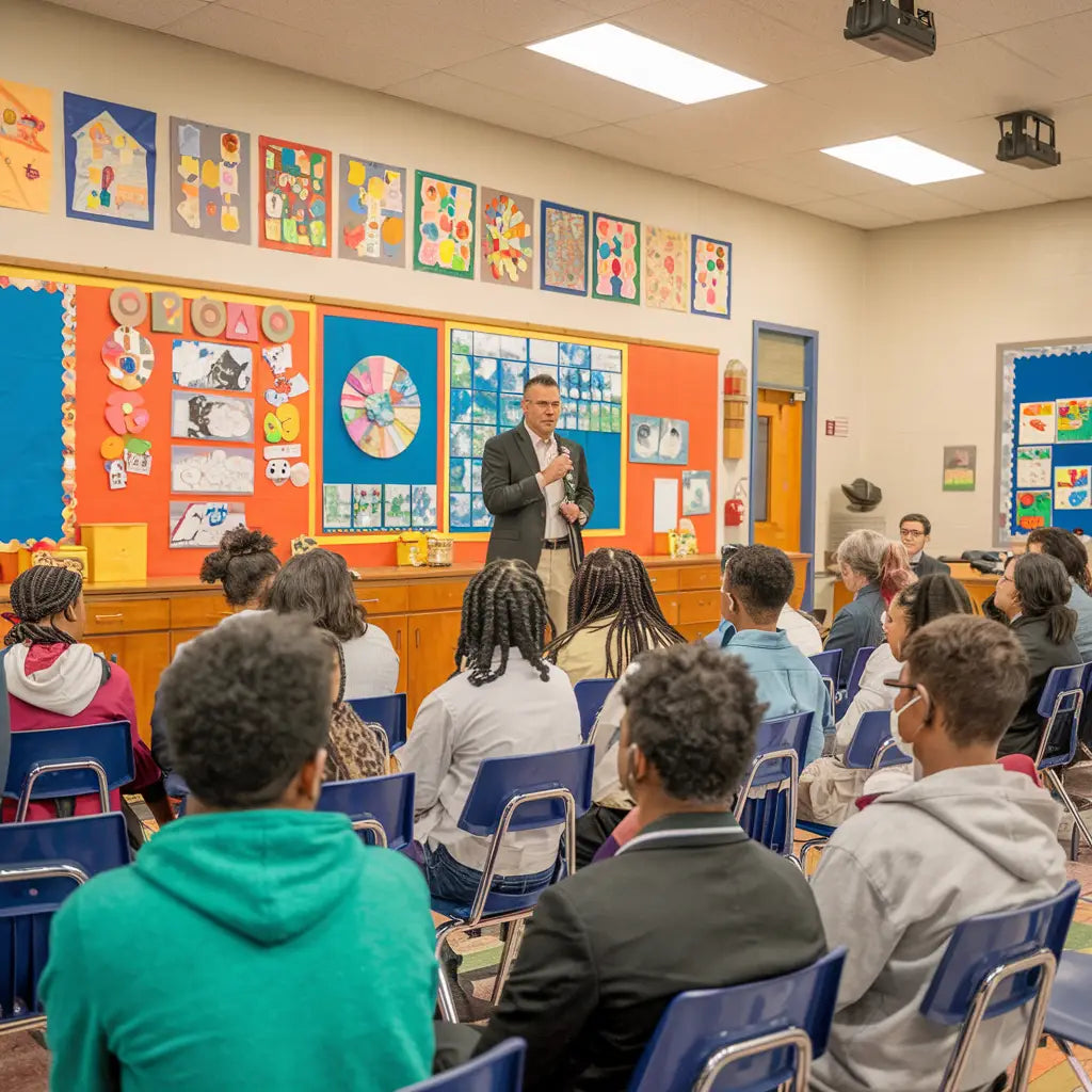 Students engaged in a classroom presentation promoting Avodah Shift and positive school culture.