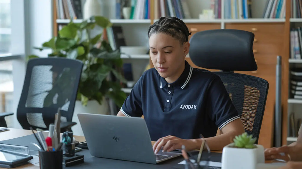 Individual focusing on a laptop, embodying hustle culture at Avodah Dynamics.