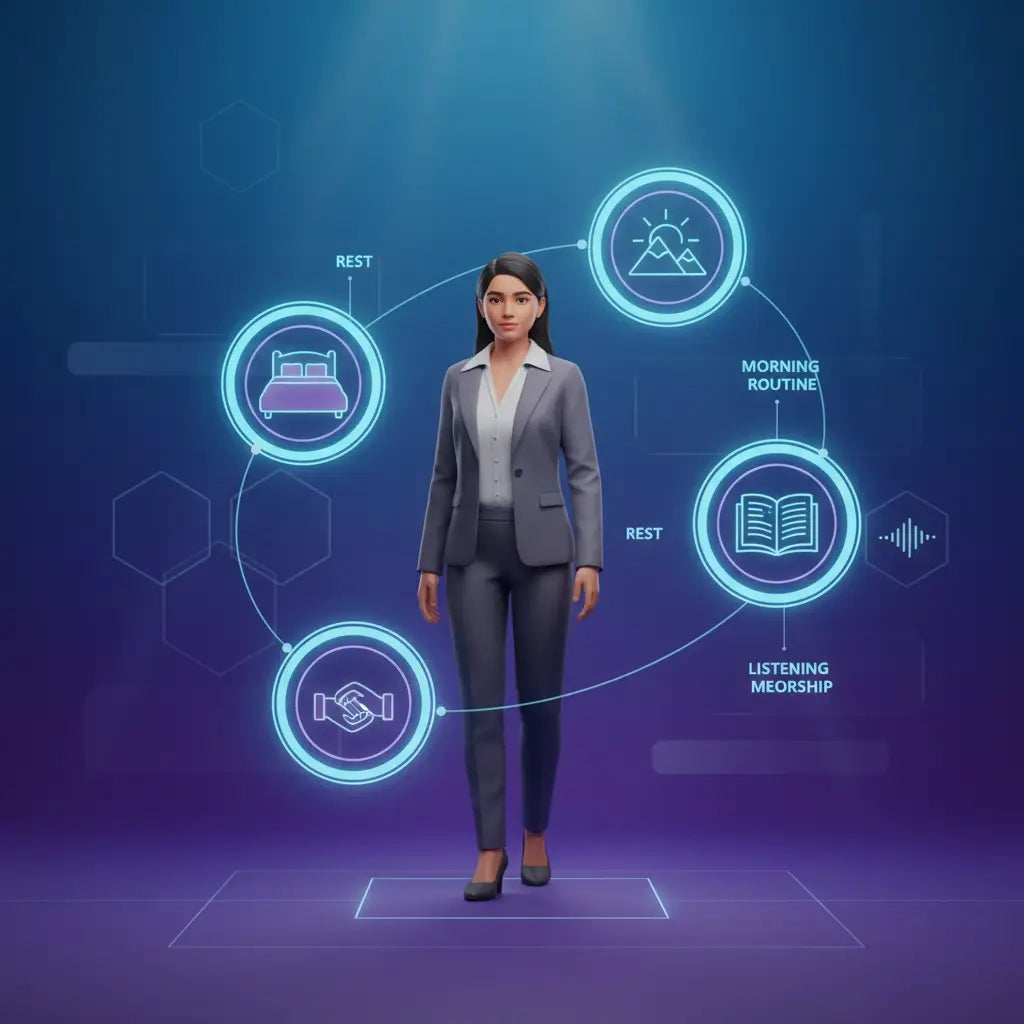 Professional businesswoman in gray blazer and black pants for Christian leadership discipline and overcoming burnout.