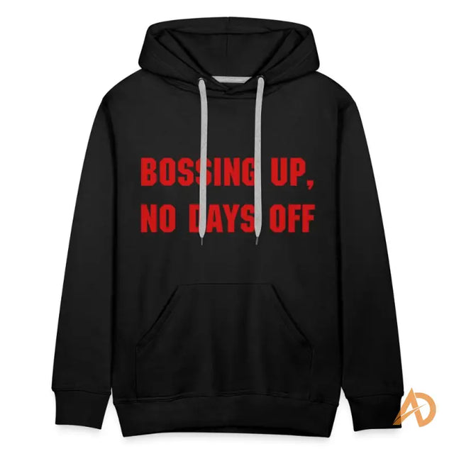 Black premium hoodie with no days off design by Hustle Culture for contemporary styling