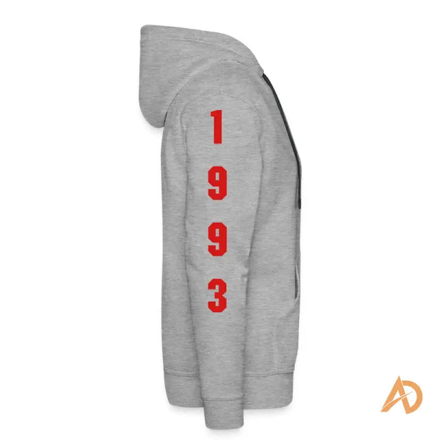 Back view of the Ambition & Perseverance Hoodie by Hustle Culture in grey with red letters