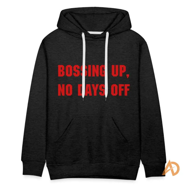 Black hoodie featuring no days off, showcasing Hustle Culture’s contemporary design