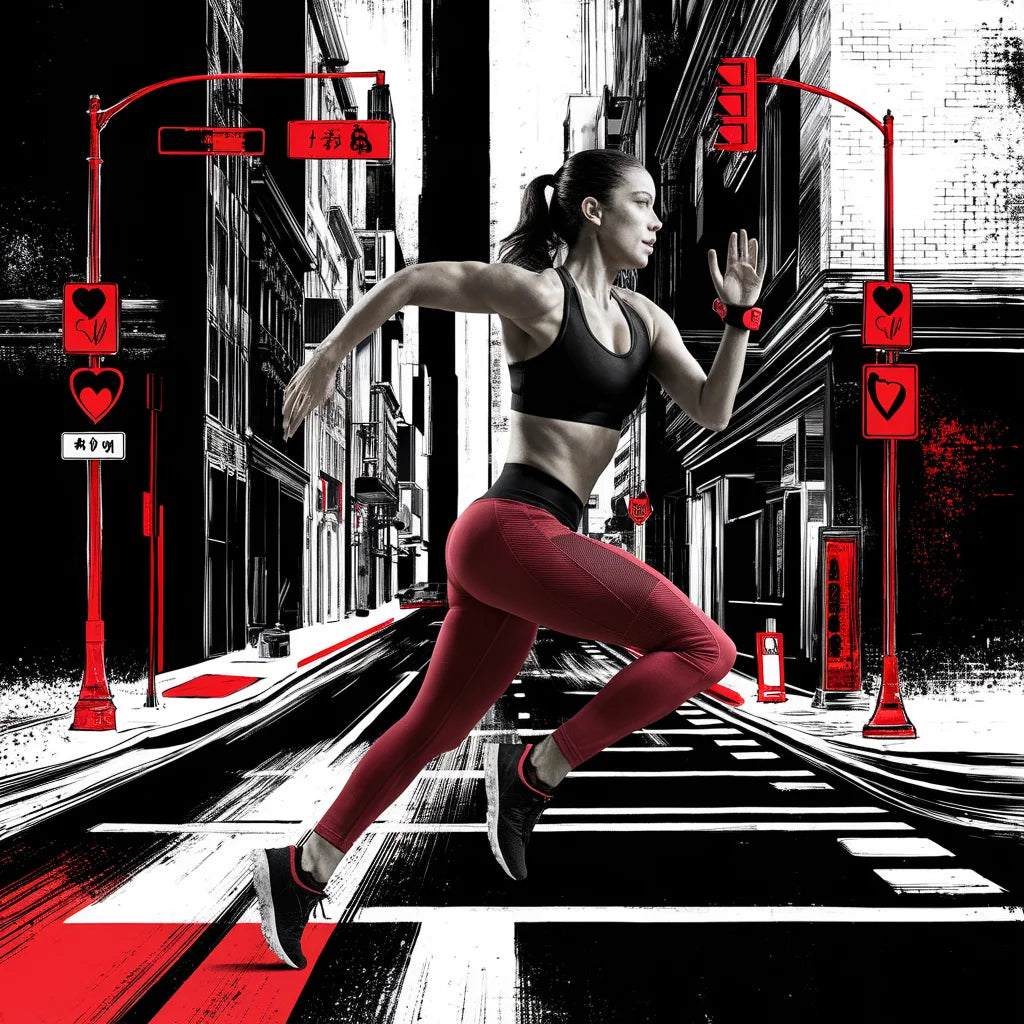 Athletic runner in black sports bra and red leggings exemplifies a wellness routine.