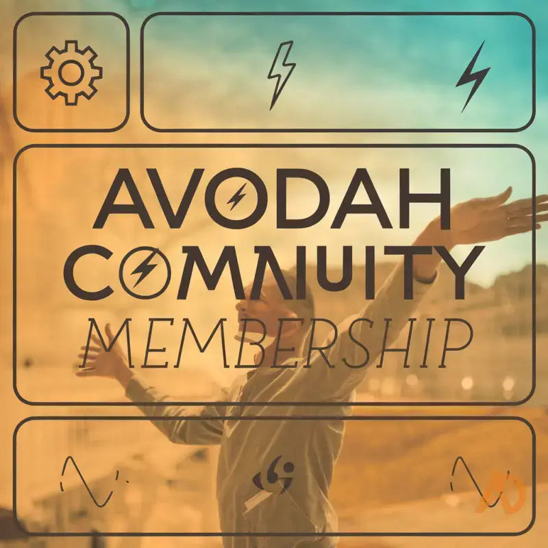 Membership graphic for Avodah Community featuring gears and lightning bolts for collaborative learning.