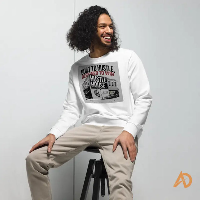 Person with curly hair in Avodah Dynamics sweatshirt featuring set-in sleeves