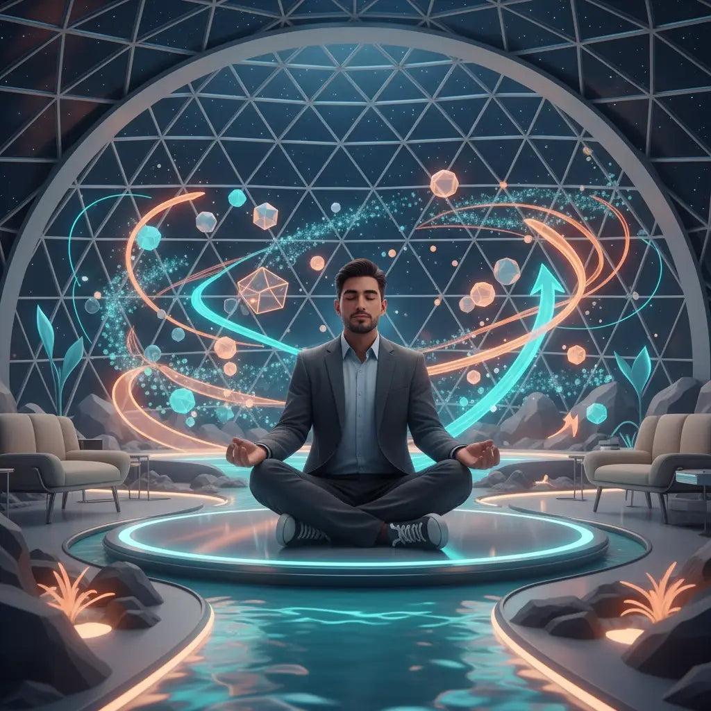 Blue and white geometric rug in faith-fueled success setting