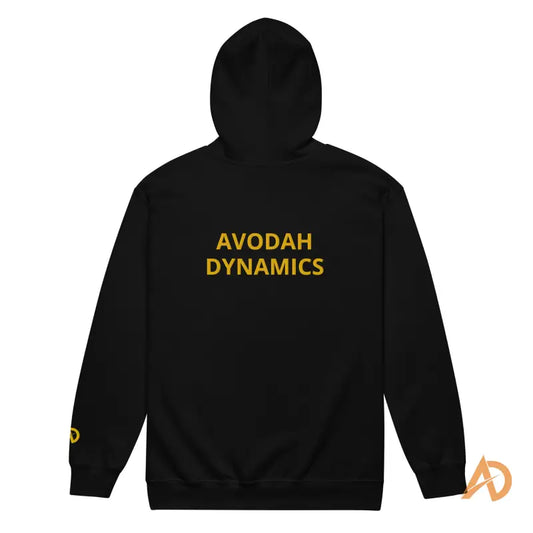 Black Dominion Zip-Up Hoodie with Gold Avodah Dynamics Text