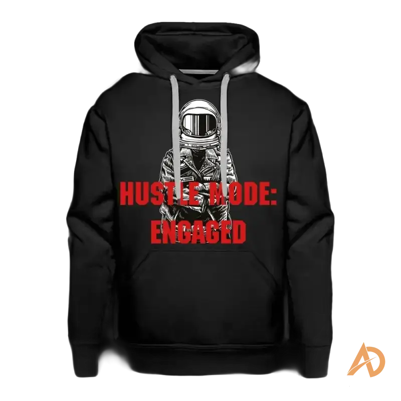 Black boss chick hoodie with red Hustle Mode Engaged astronaut graphic