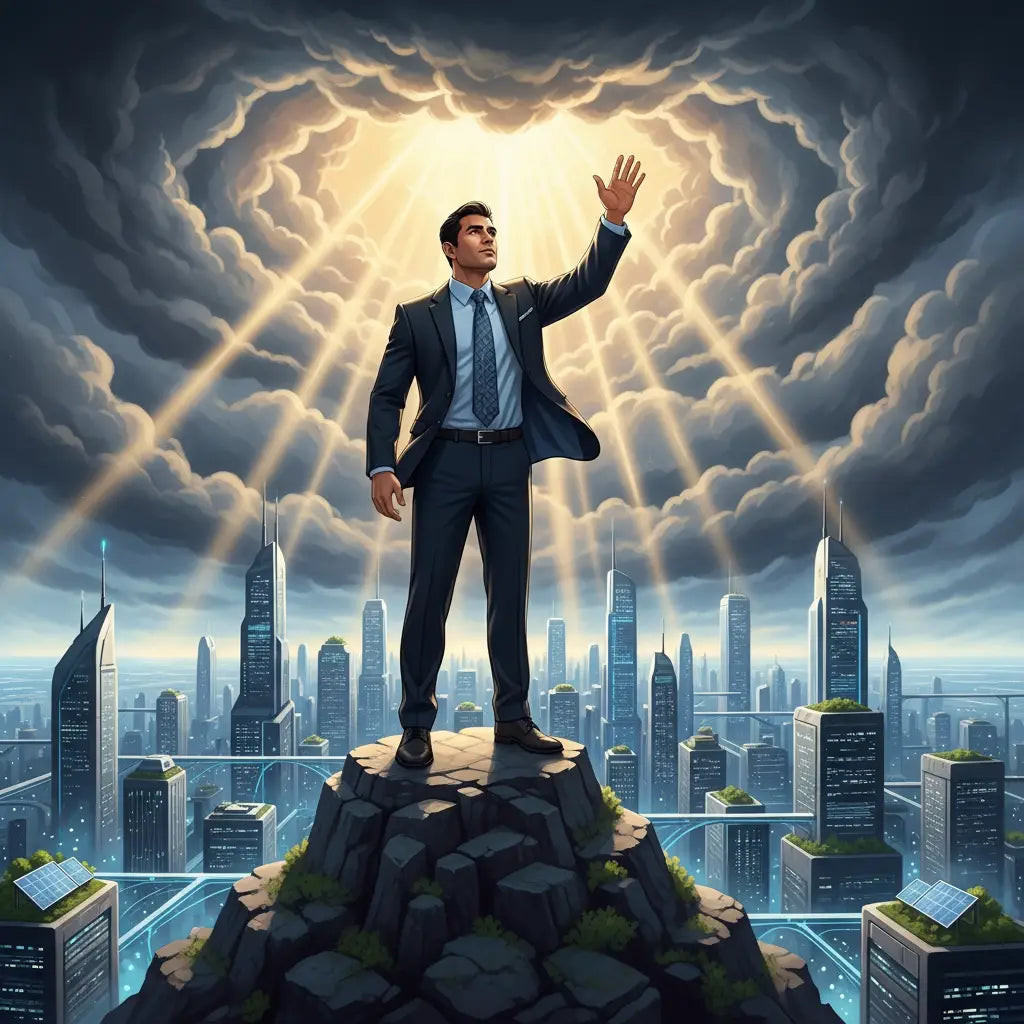 Faith-driven leader in black suit with silver buttons amid integrity recession