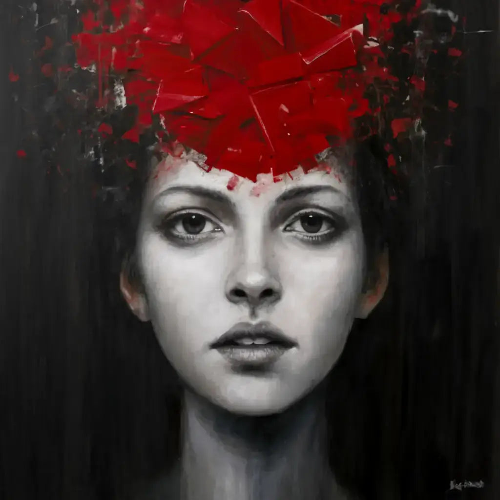 Black and white portrait featuring red crown symbolizing habit formation in personal development.