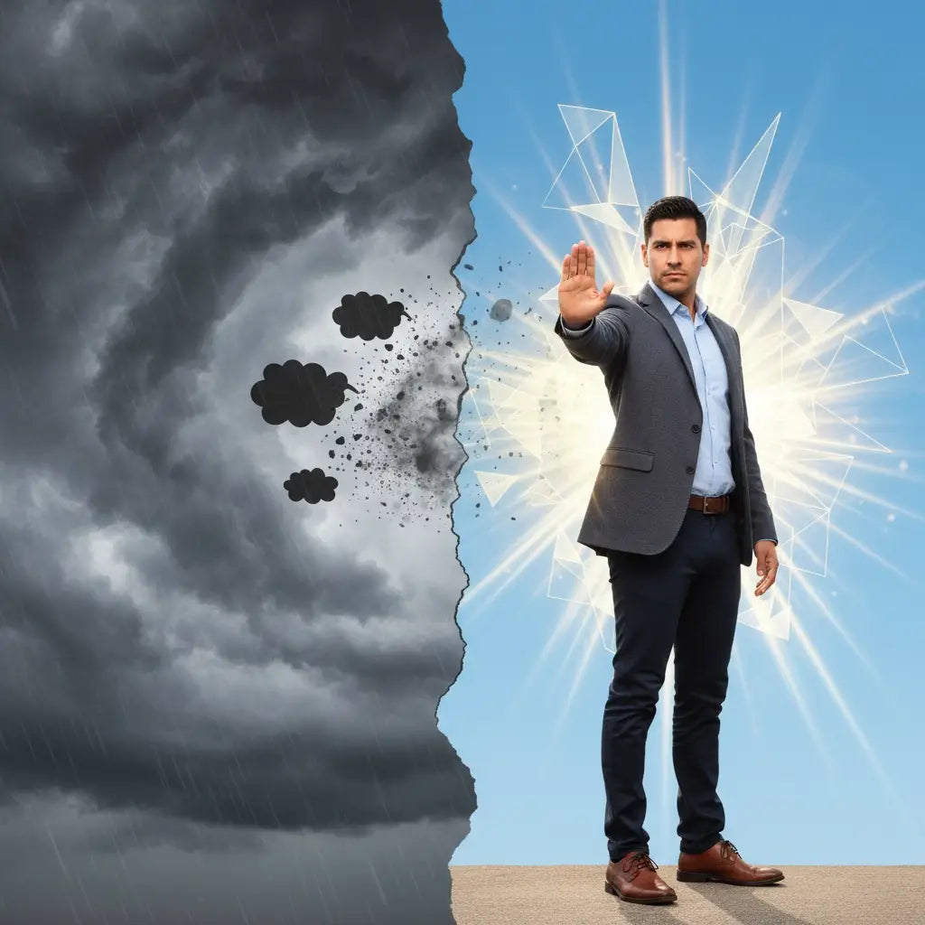 Blue sky jacket with geometric sleeve in faith-filled mindset article