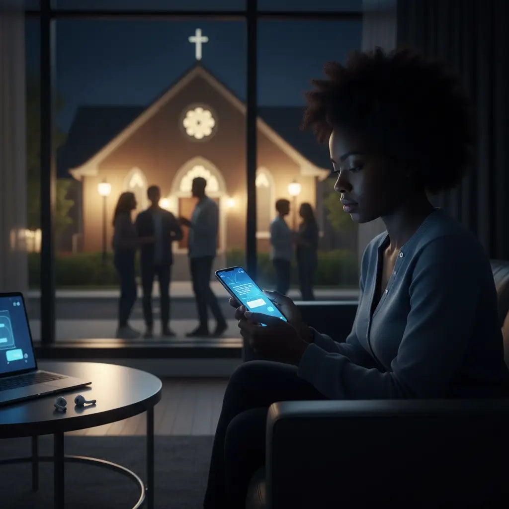 Sleek blue tablet with black screen for real community in spiritual lives