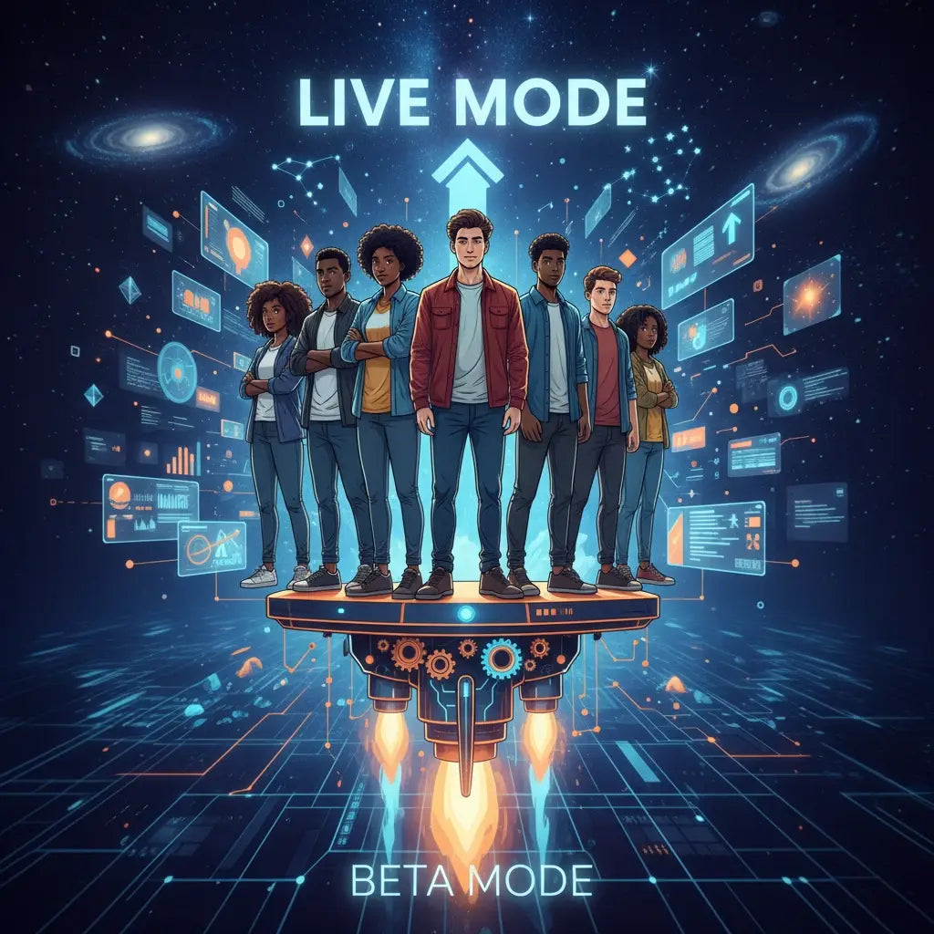 Futuristic blue and white hoverboard with gear design in beta mode testing