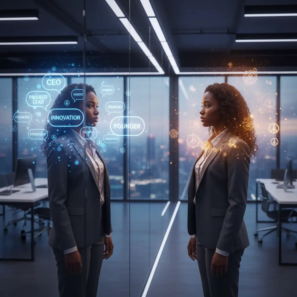 Futuristic blue and white holographic suit in Avodah Dynamics Christian leadership article