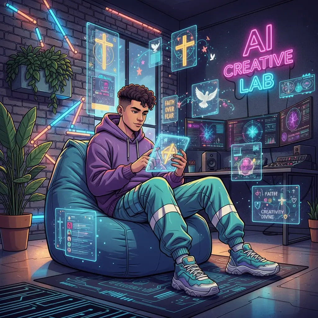 Blue and white Nike sneakers with green accents on faith journey