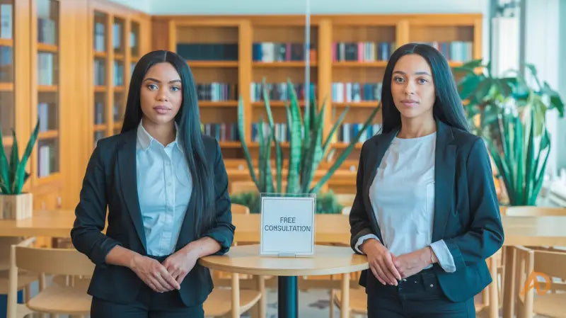 Two professionals in dark blazers promoting Hustle Culture Programs at Avodah Dynamics