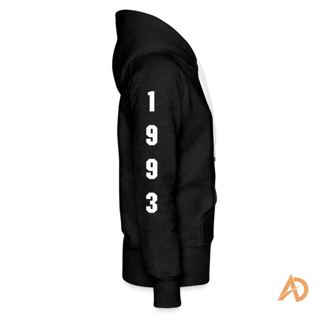 Black Boss Chick Hoodie featuring ’1993’ print on sleeve, embodying hustle culture and empowerment