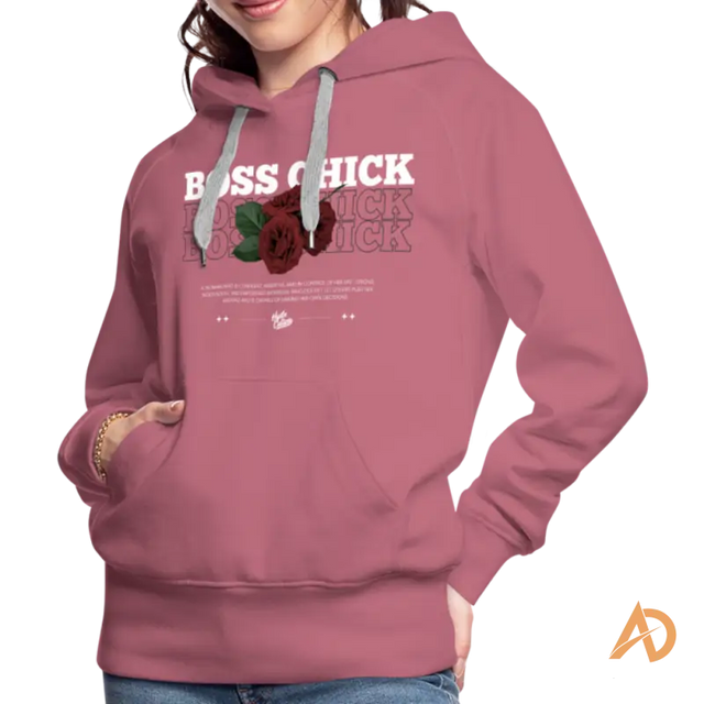 Pink Boss Chick Hoodie featuring rose graphic design, ideal for hustle culture empowerment