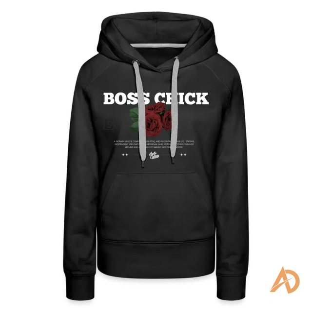 Black Boss Chick Hoodie featuring empowerment graphic design for hustle culture advocates