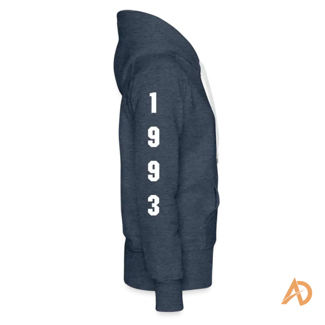 Navy blue Boss Chick Hoodie featuring vertical 1993 print, ideal for hustle culture