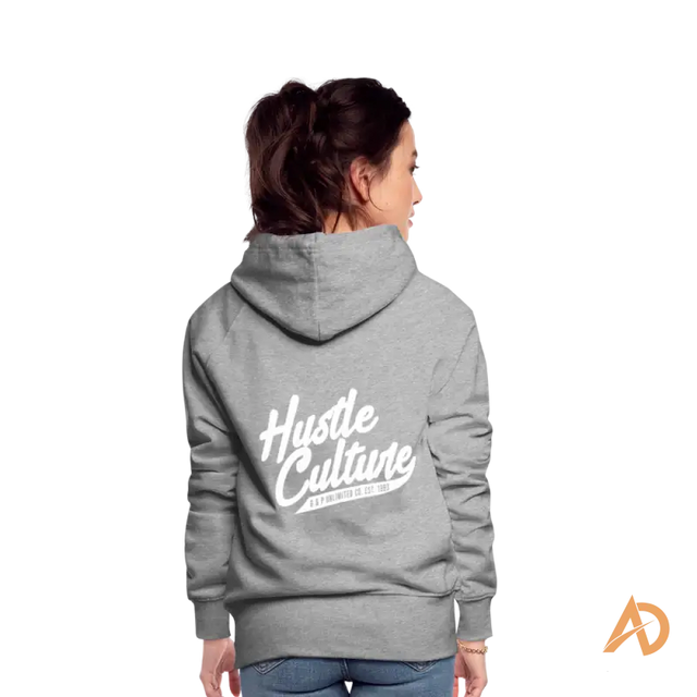 Grey Boss Chick Hoodie featuring ’Hustle Culture’ text, an exclusive offering in empowerment apparel