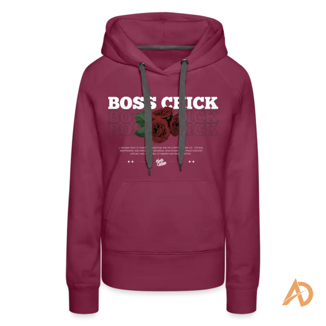 Burgundy Boss Chick Hoodie featuring graphic design for empowerment and hustle culture