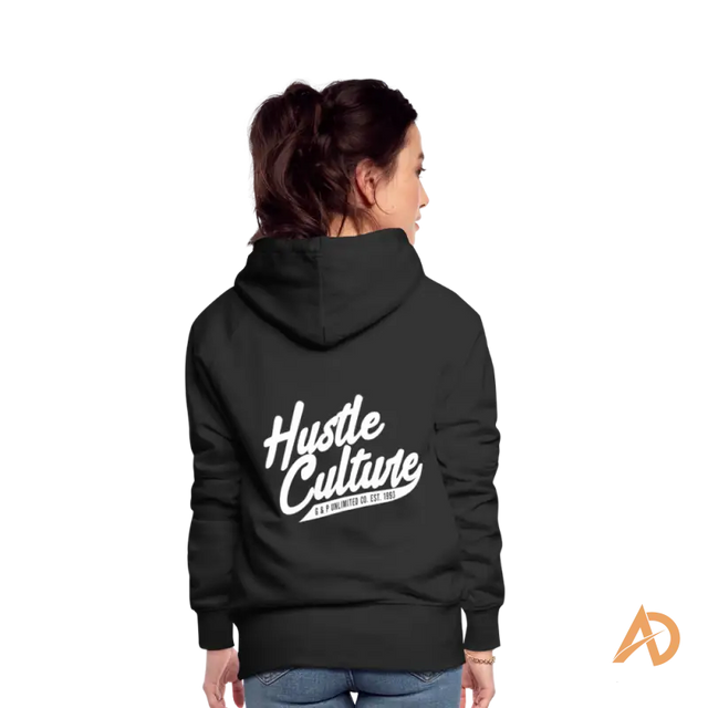 Black Boss Chick Hoodie featuring ’Hustle Culture’ text, an empowerment hoodie exclusive offering