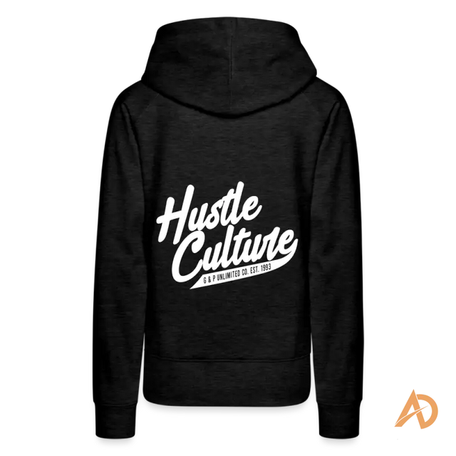 Black Boss Chick Hoodie featuring white script lettering of hustle culture on the back