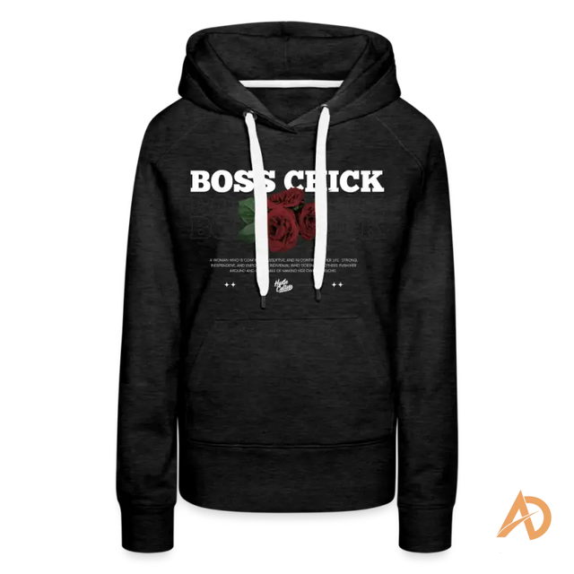 Black Boss Chick Hoodie featuring red graphic design, perfect for hustle culture and empowerment