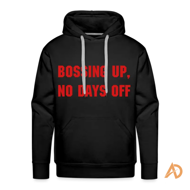 Premium hoodie featuring contemporary design with red text promoting hustle culture