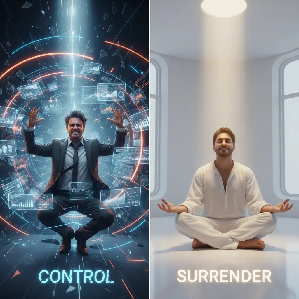 Futuristic business suit jacket with holographic details in Avodah Dynamics Christian coaching.