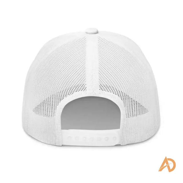 Classic Hustle Culture Trucker Cap featuring a white mesh front and back design