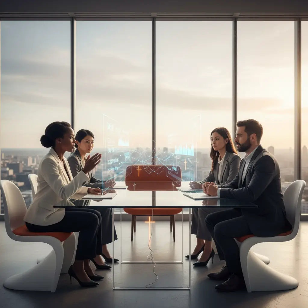 Modern clear glass conference table for Christian coaching sessions