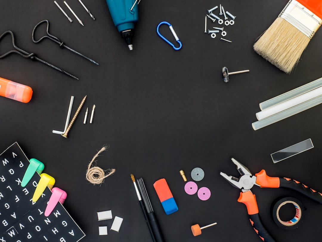 Collection of tools and craft supplies illustrating the transformative power of Christian work ethic.