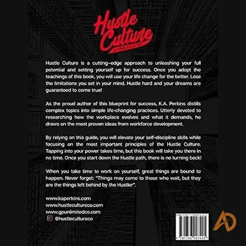 Back cover of Hustle Culture book promoting lifelong learning and professional development