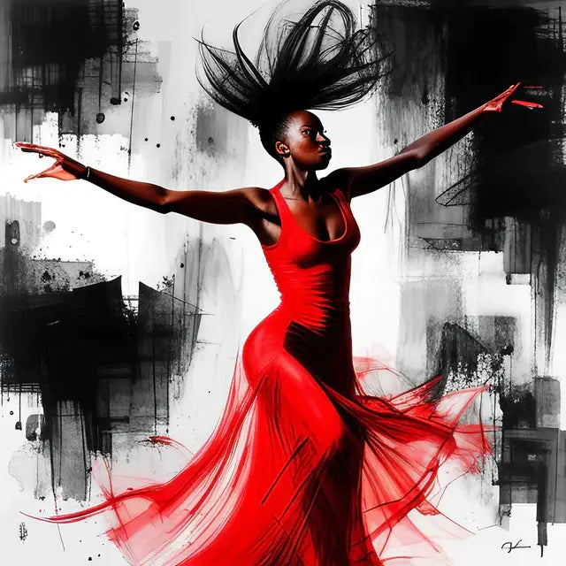 Dancer in red dress symbolizes purpose-driven life and alignment of personal mission and vision.