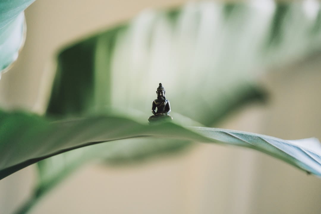 Dark metallic Buddha figurine in meditative pose illustrating mindfulness practices for stress relief