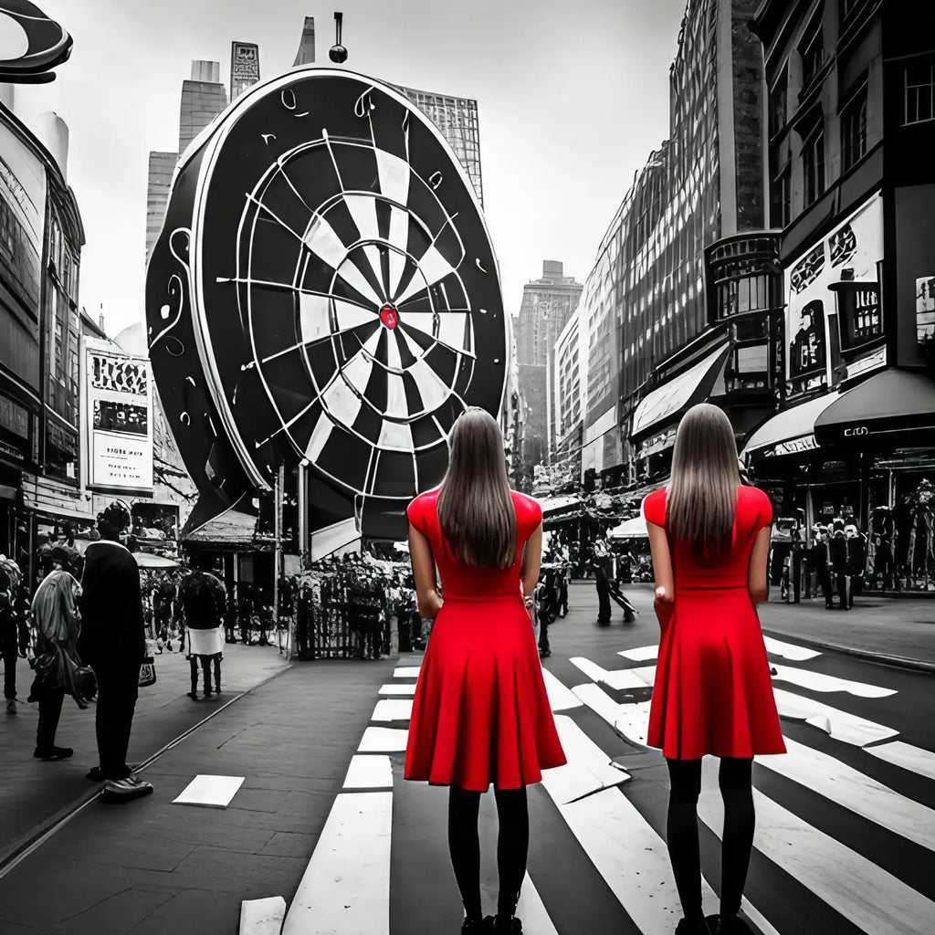 Dartboard in urban streetscape illustrating six essential tips for self-esteem.