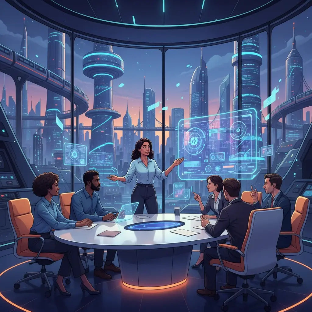 Modern round white table with integrated lighting for Christian entrepreneurs