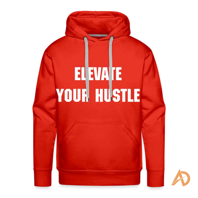 Red Elevate Your Hustle Hoodie featuring white text, perfect for hustle culture enthusiasts