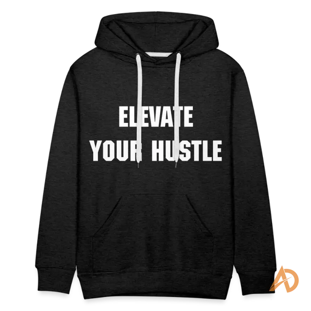 Black premium hoodie featuring white text that reads ELEVATE YOUR HUSTLE for hustle culture